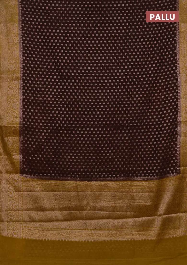 Semi Chiniya Silk Saree Coffee Brown And Dark Mustard With Allover Thread Zari Woven Buttas And Woven Border With Buttas And Brocade Design For Women - Indya