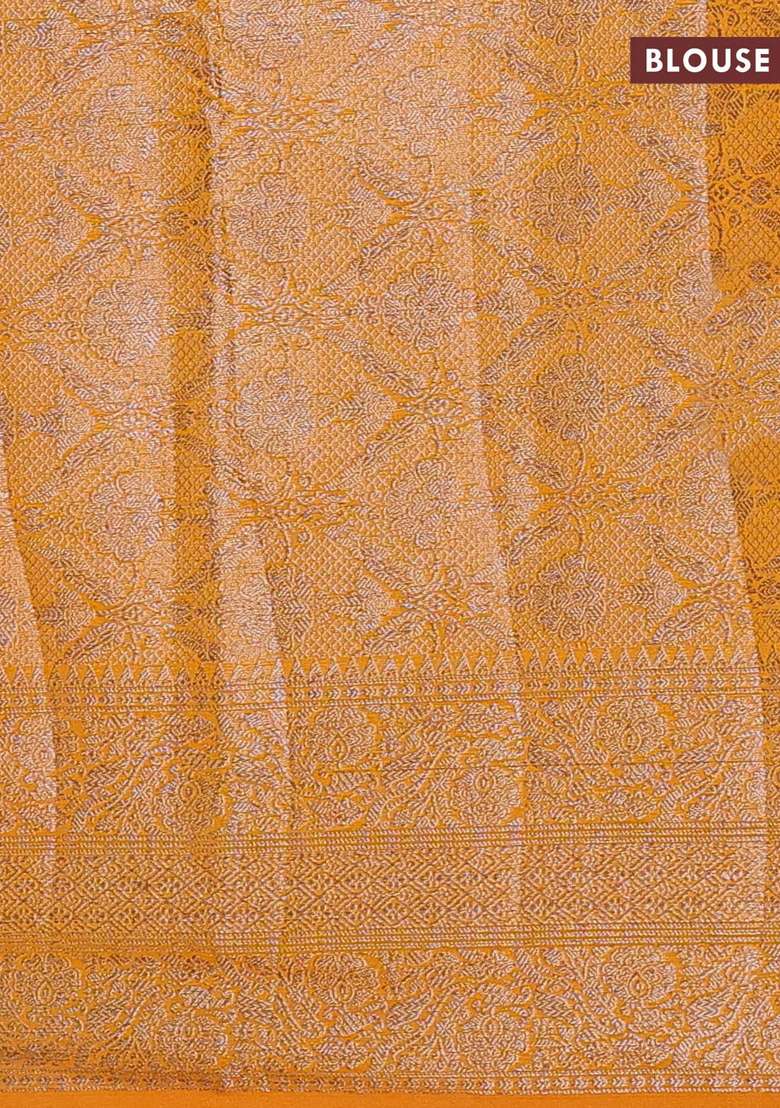 Semi Chiniya Silk Saree Mango Yellow With Allover Thread Zari Weaves And Long Woven Border With Traditional Woven Design For Women - Indya