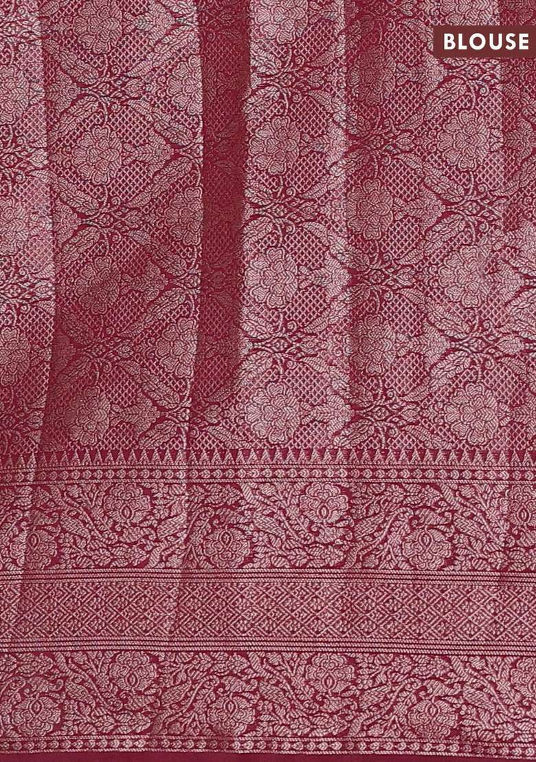 Semi Chiniya Silk Saree Dark Peach And Wine Shade With Allover Thread Zari Weaves And Long Woven Border With Traditional Woven Design For Women - Indya