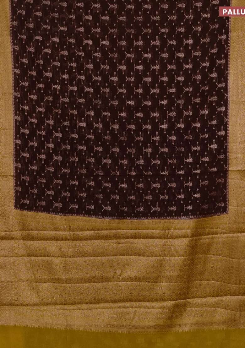 Semi Chiniya Silk Saree Coffee Brown And Mustard Yellow With Allover Thread Zari Woven Buttas And Woven With Buttas And Brocade Design For Women - Indya