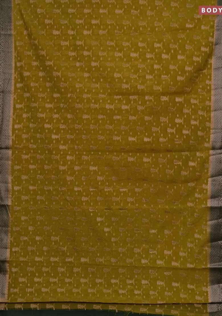 Semi Chiniya Silk Saree Mehendi Green And Bottle Green With Allover Thread Zari Woven Buttas And Woven Border With Buttas And Brocade Design For Women - Indya