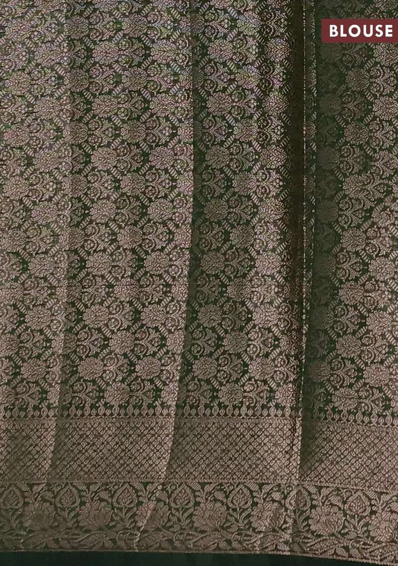 Semi Chiniya Silk Saree Mehendi Green And Bottle Green With Allover Thread Zari Woven Buttas And Woven Border With Buttas And Brocade Design For Women - Indya
