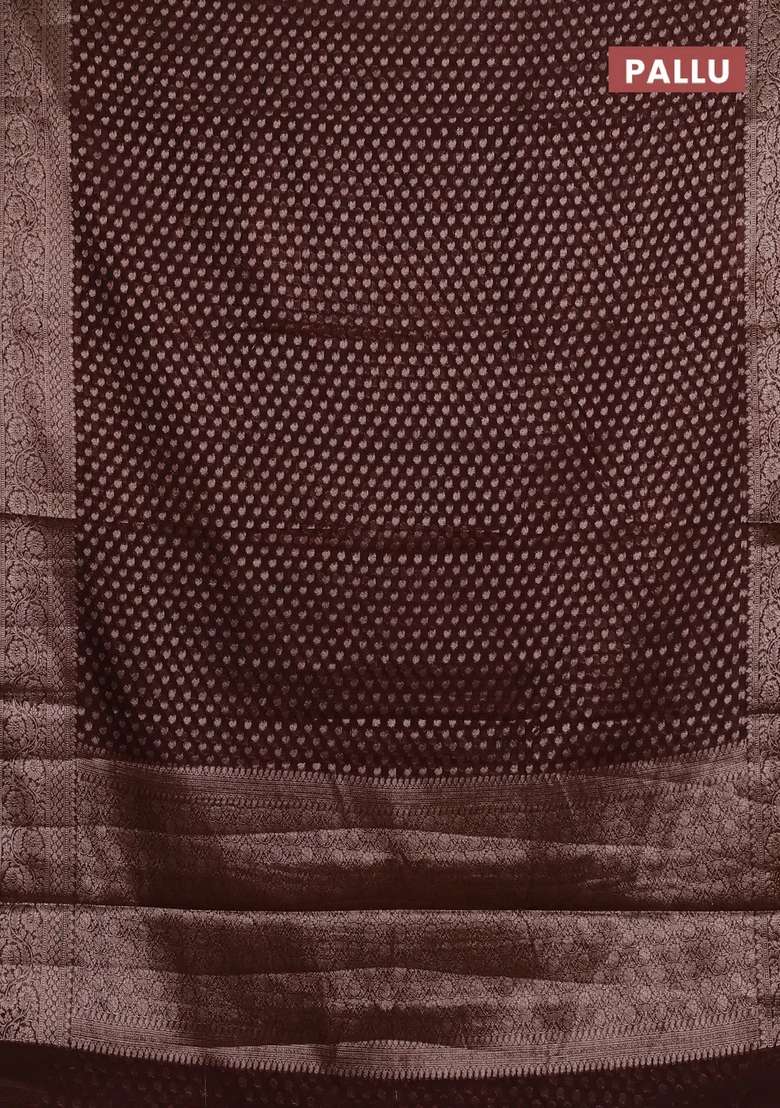 Semi Chiniya Silk Saree Coffee Brown With Allover Thread Zari Woven Paisley Buttas And Woven Border With Buttas And Brocade Design For Women - Indya