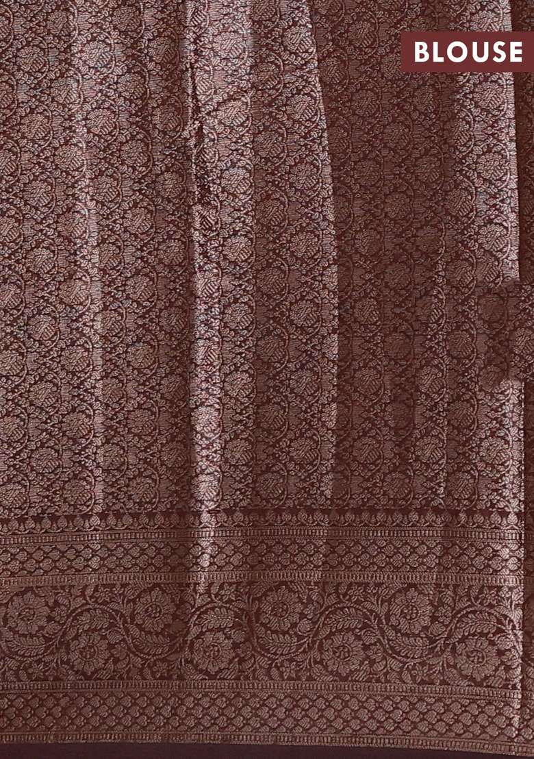 Semi Chiniya Silk Saree Coffee Brown With Allover Thread Zari Woven Paisley Buttas And Woven Border With Buttas And Brocade Design For Women - Indya