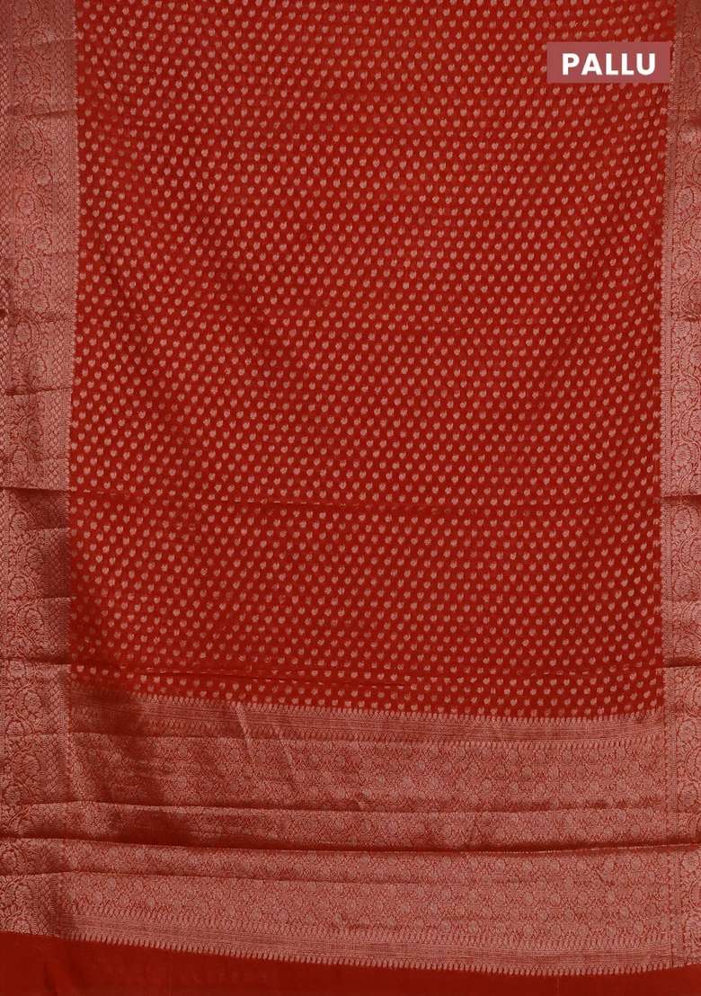 Semi Chiniya Silk Saree Orange With Allover Thread Zari Woven Paisley Buttas And Woven Border With Buttas And Brocade Design For Women - Indya