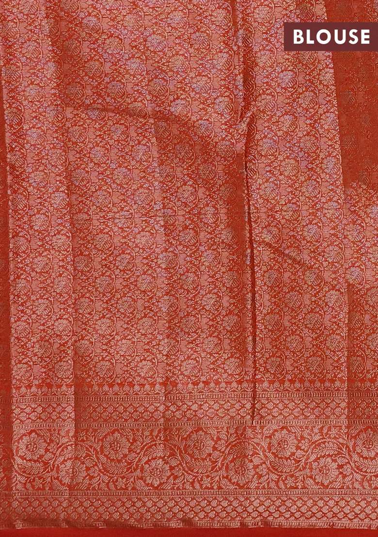 Semi Chiniya Silk Saree Orange With Allover Thread Zari Woven Paisley Buttas And Woven Border With Buttas And Brocade Design For Women - Indya