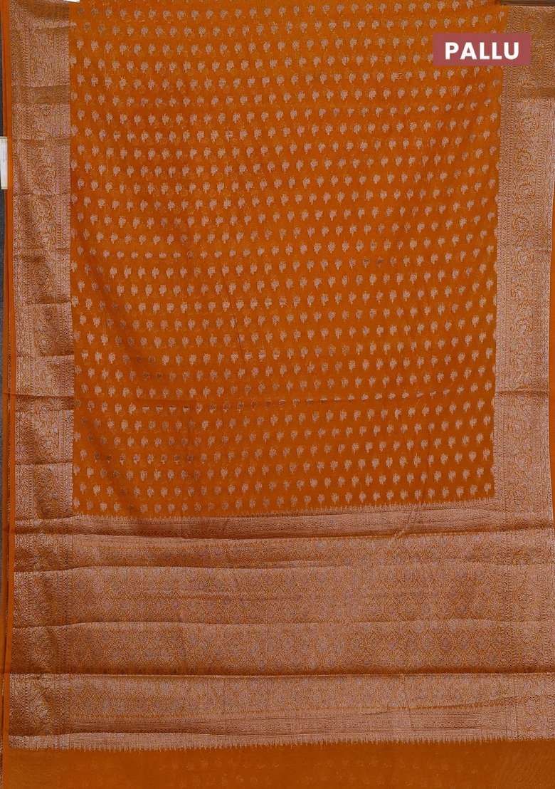 Semi Chiniya Silk Saree Mango Yellow With Allover Thread Zari Woven Buttas And Woven Border With Buttas And Brocade Design For Women - Indya