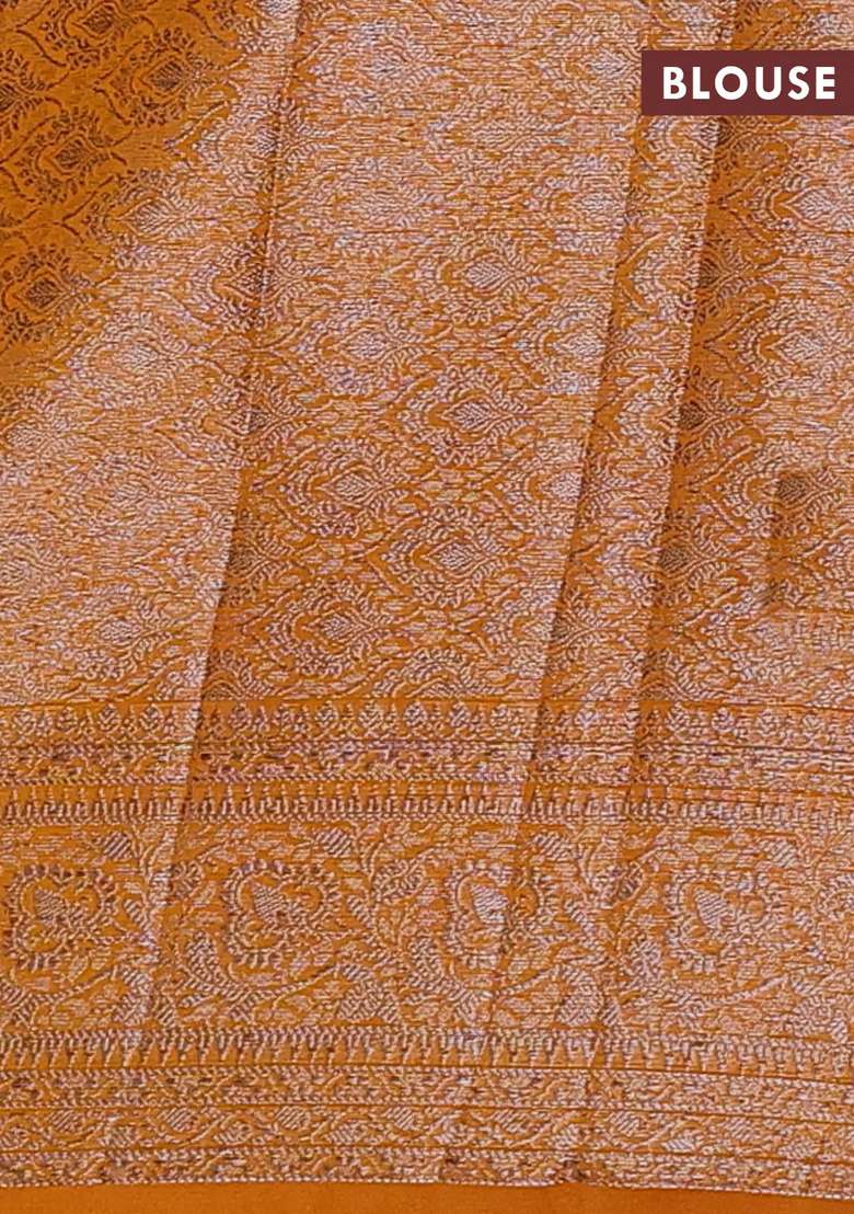 Semi Chiniya Silk Saree Mango Yellow With Allover Thread Zari Woven Buttas And Woven Border With Buttas And Brocade Design For Women - Indya