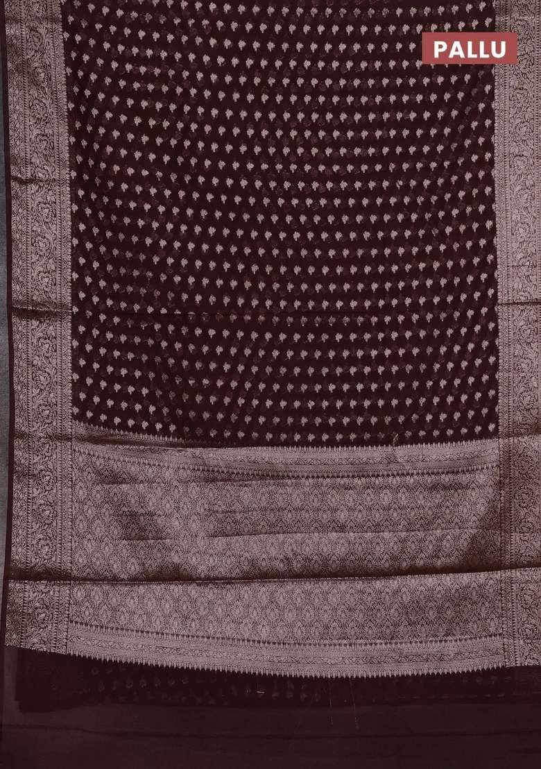 Semi Chiniya Silk Saree Coffee Brown With Allover Thread Zari Woven Buttas And Woven Border With Buttas And Brocade Design For Women - Indya
