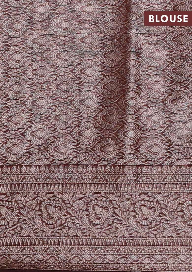 Semi Chiniya Silk Saree Coffee Brown With Allover Thread Zari Woven Buttas And Woven Border With Buttas And Brocade Design For Women - Indya