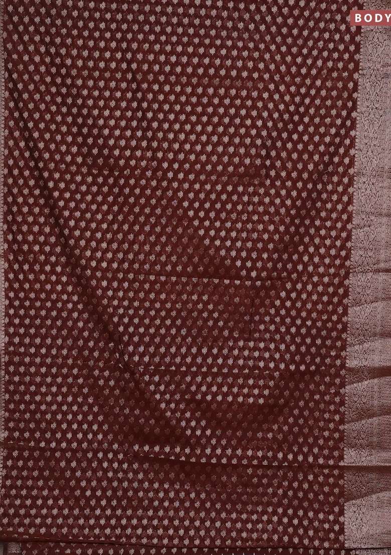 Semi Chiniya Silk Saree Coffee Brown With Allover Thread Zari Woven Buttas And Woven Border With Buttas And Brocade Design For Women - Indya