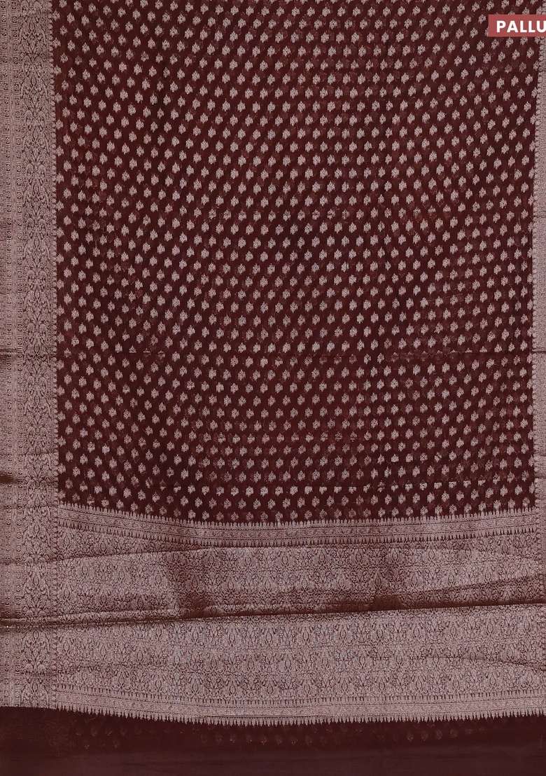 Semi Chiniya Silk Saree Coffee Brown With Allover Thread Zari Woven Buttas And Woven Border With Buttas And Brocade Design For Women - Indya