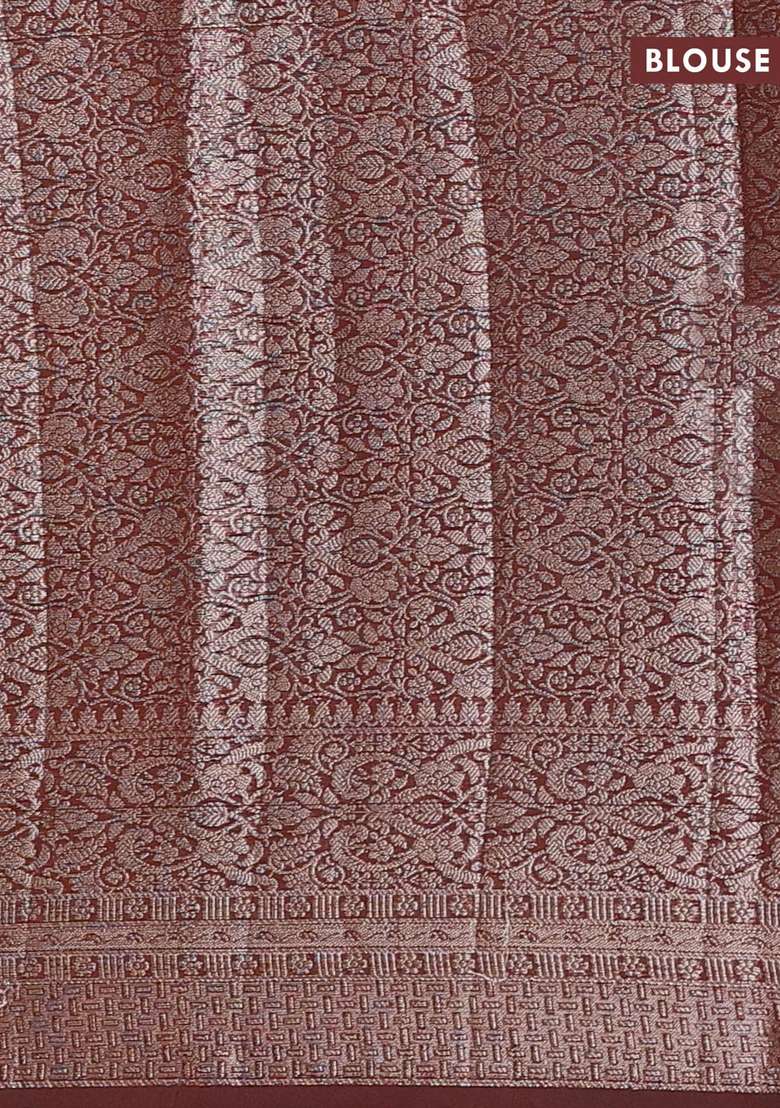 Semi Chiniya Silk Saree Coffee Brown With Allover Thread Zari Woven Buttas And Woven Border With Buttas And Brocade Design For Women - Indya