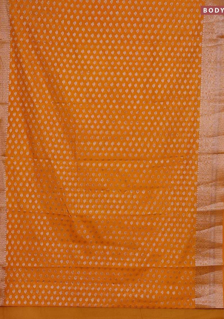 Semi Chiniya Silk Saree Mango Yellow With Allover Thread Zari Woven Buttas And Woven Border With Buttas And Brocade Design For Women - Indya