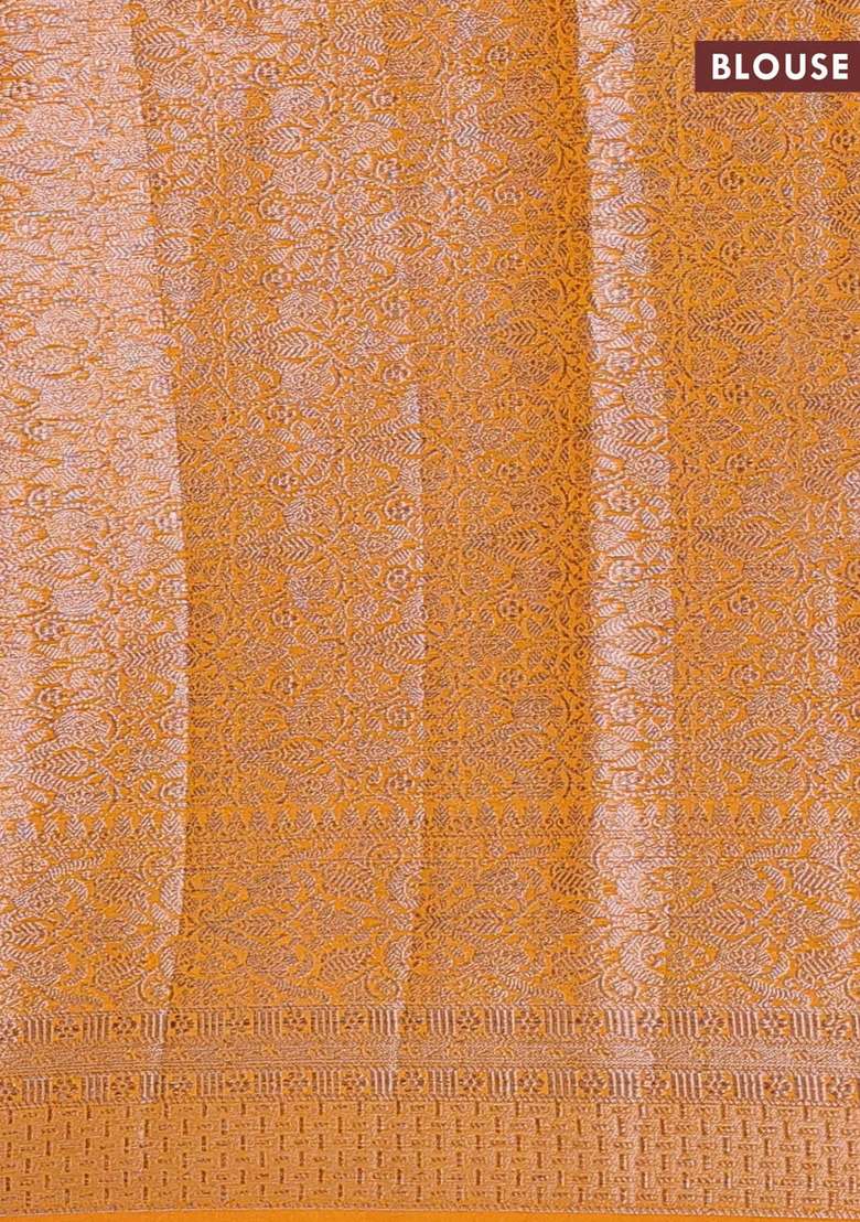 Semi Chiniya Silk Saree Mango Yellow With Allover Thread Zari Woven Buttas And Woven Border With Buttas And Brocade Design For Women - Indya