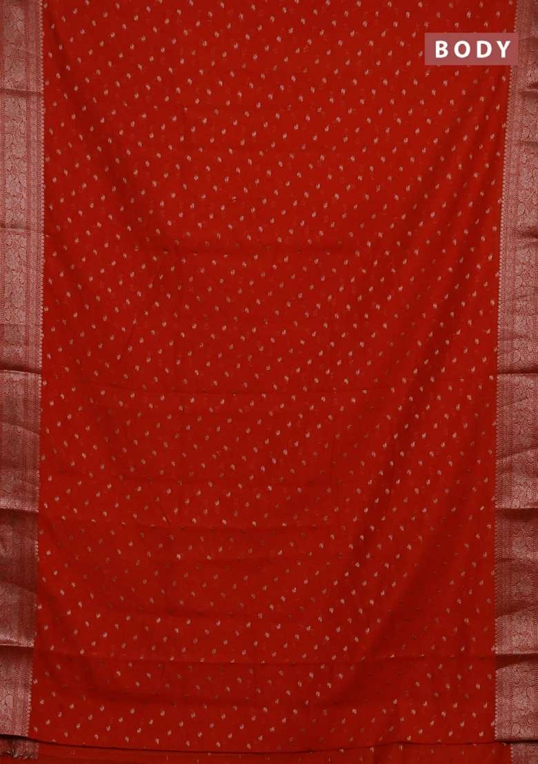 Semi Chiniya Silk Saree Rustic Orange With Allover Thread Zari Woven Buttas And Woven Border With Buttas And Brocade Design For Women - Indya