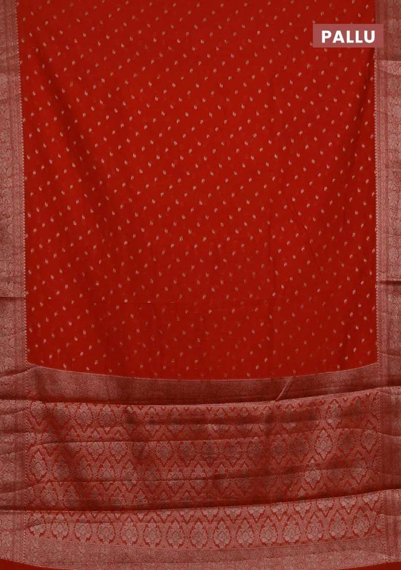Semi Chiniya Silk Saree Rustic Orange With Allover Thread Zari Woven Buttas And Woven Border With Buttas And Brocade Design For Women - Indya
