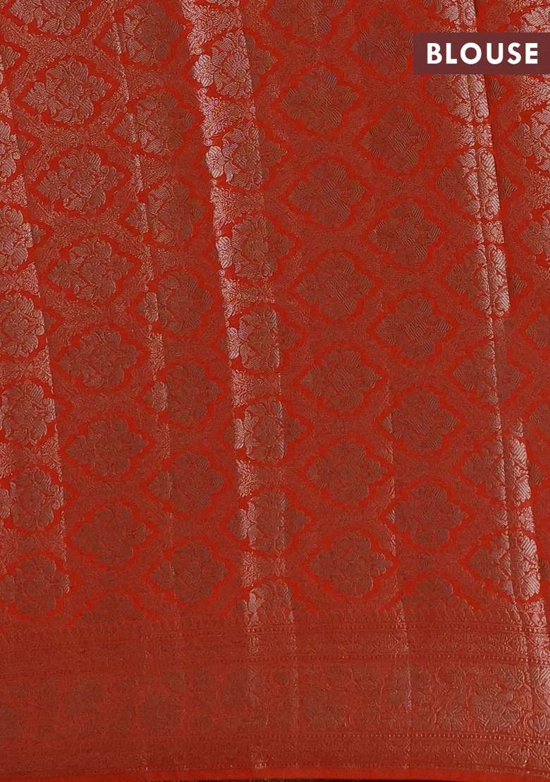 Semi Chiniya Silk Saree Rustic Orange With Allover Thread Zari Woven Buttas And Woven Border With Buttas And Brocade Design For Women - Indya