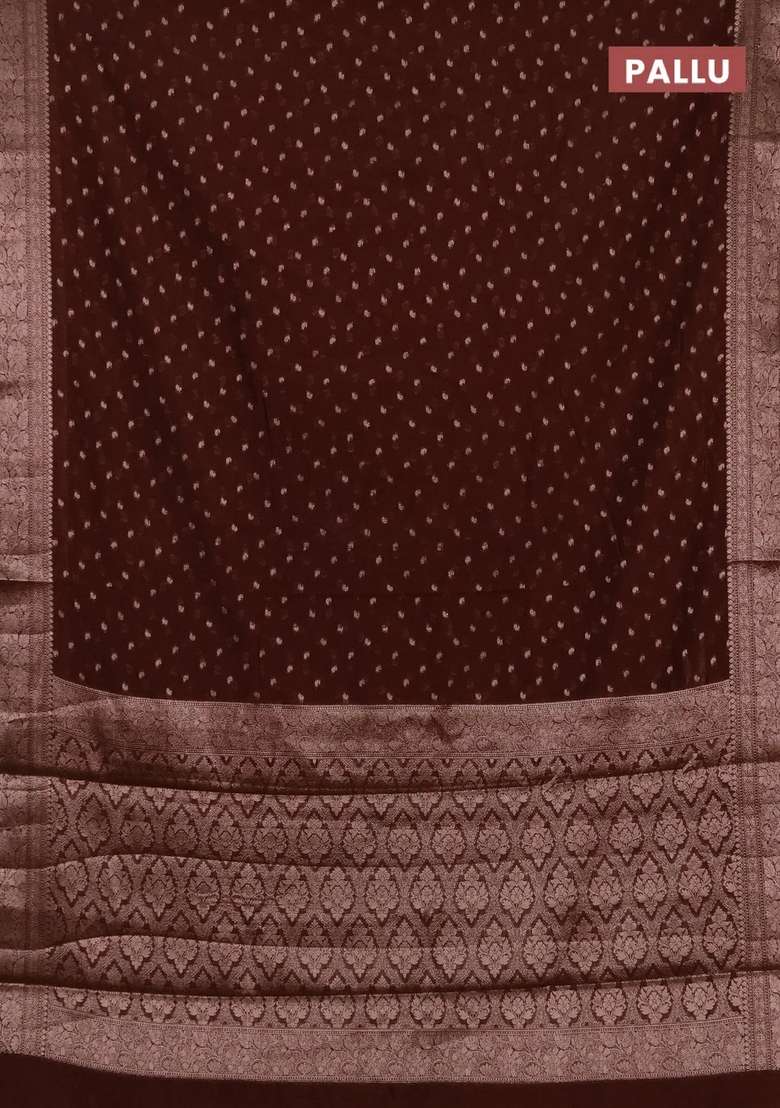 Semi Chiniya Silk Saree Brown With Allover Thread Zari Woven Buttas And Woven Border With Buttas And Brocade Design For Women - Indya