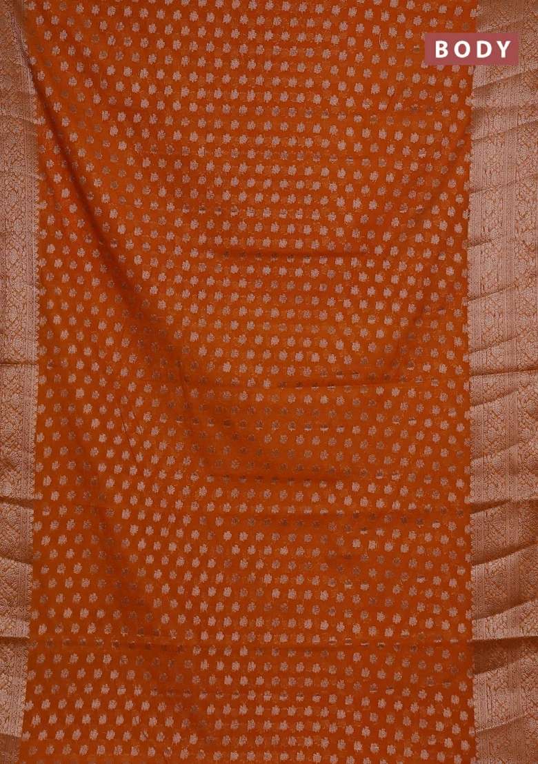Semi Chiniya Silk Saree Mango Yellow With Allover Thread Zari Woven Buttas And Woven Border With Buttas And Brocade Design For Women - Indya