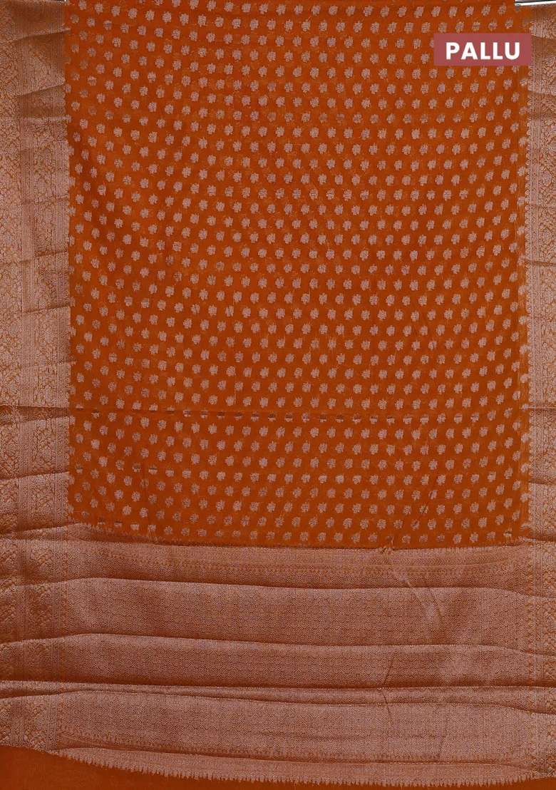 Semi Chiniya Silk Saree Mango Yellow With Allover Thread Zari Woven Buttas And Woven Border With Buttas And Brocade Design For Women - Indya