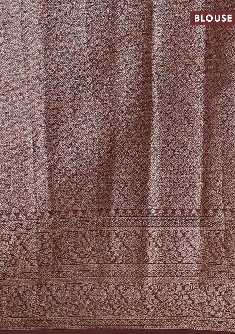 Semi Chiniya Silk Saree Coffee Brown With Allover Thread Zari Woven Buttas And Woven Border With Buttas And Brocade Design For Women - Indya