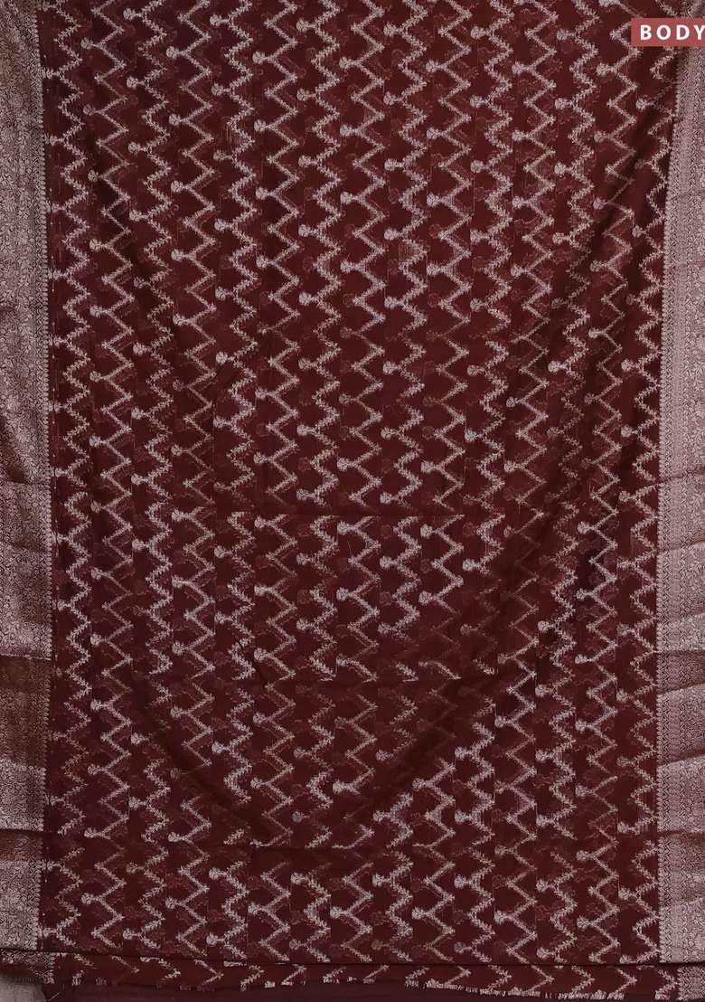 Semi Chiniya Silk Saree Coffee Brown With Allover Thread Zari Weaves And Woven Border With Traditional Woven Design For Women - Indya