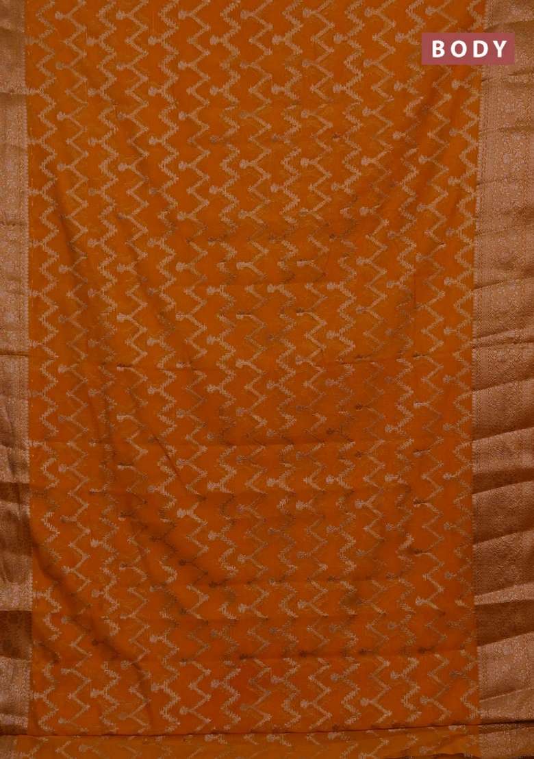 Semi Chiniya Silk Saree Mango Yellow With Allover Thread Zari Weaves And Woven Border With Traditional Woven Design For Women - Indya