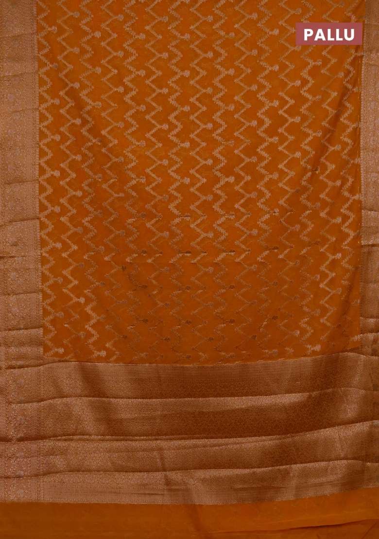 Semi Chiniya Silk Saree Mango Yellow With Allover Thread Zari Weaves And Woven Border With Traditional Woven Design For Women - Indya