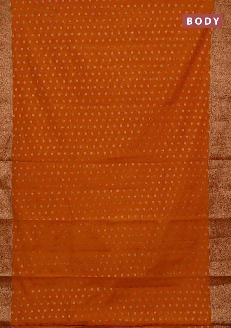 Semi Chiniya Silk Saree Mango Yellow With Allover Thread Zari Woven Buttas And Woven Border With Buttas And Brocade Design For Women - Indya