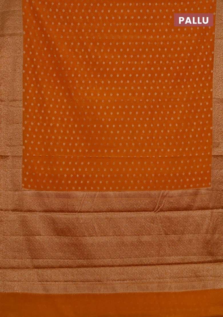 Semi Chiniya Silk Saree Mango Yellow With Allover Thread Zari Woven Buttas And Woven Border With Buttas And Brocade Design For Women - Indya
