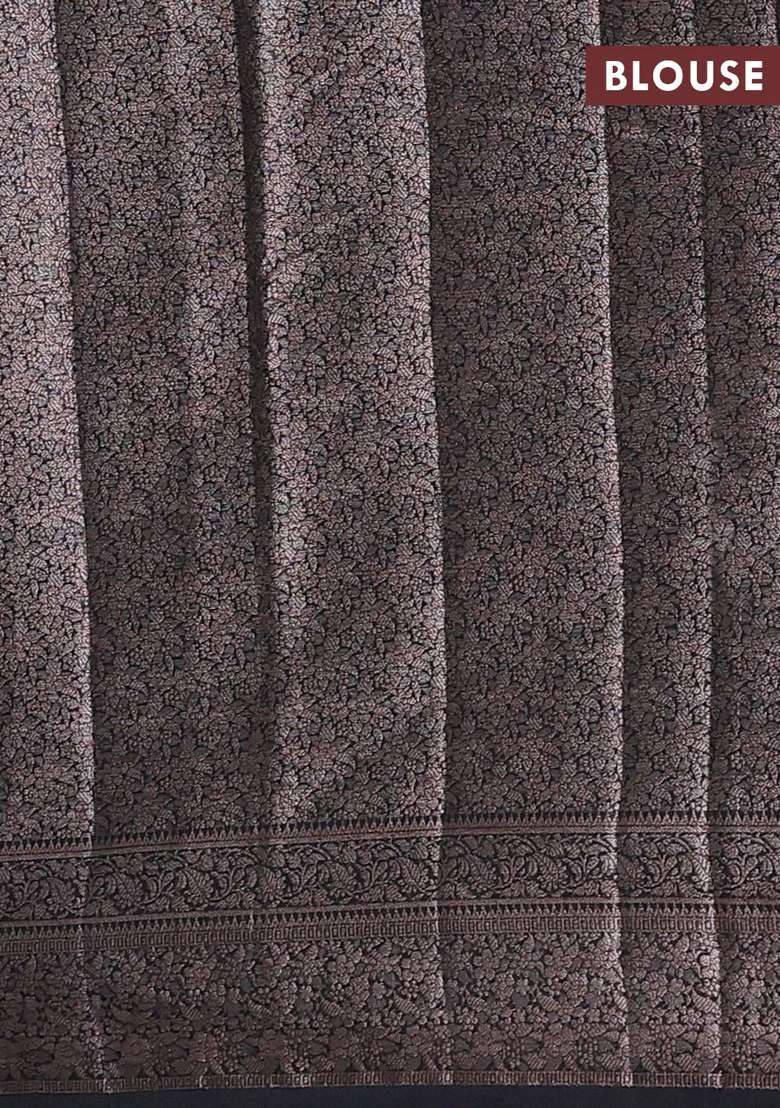 Semi Chiniya Silk Saree Black With Allover Thread Zari Woven Buttas And Woven Border With Buttas And Brocade Design For Women - Indya