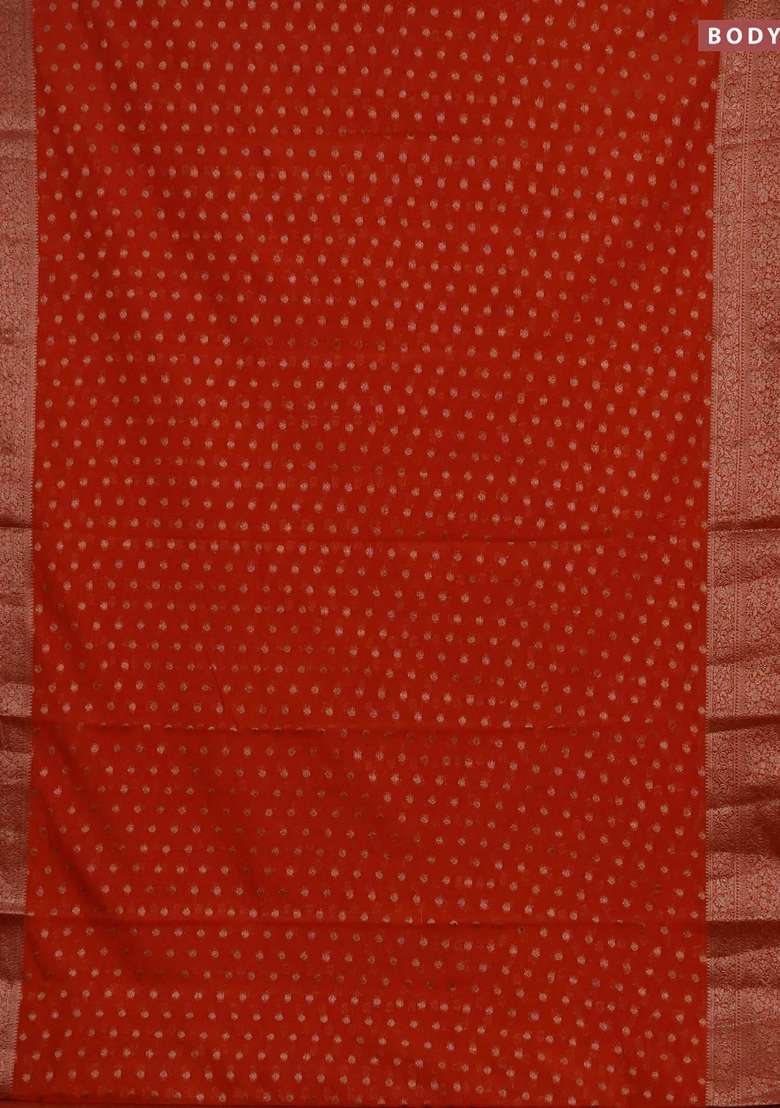 Semi Chiniya Silk Saree Rustic Orange With Allover Thread Zari Woven Buttas And Woven Border With Buttas And Brocade Design For Women - Indya