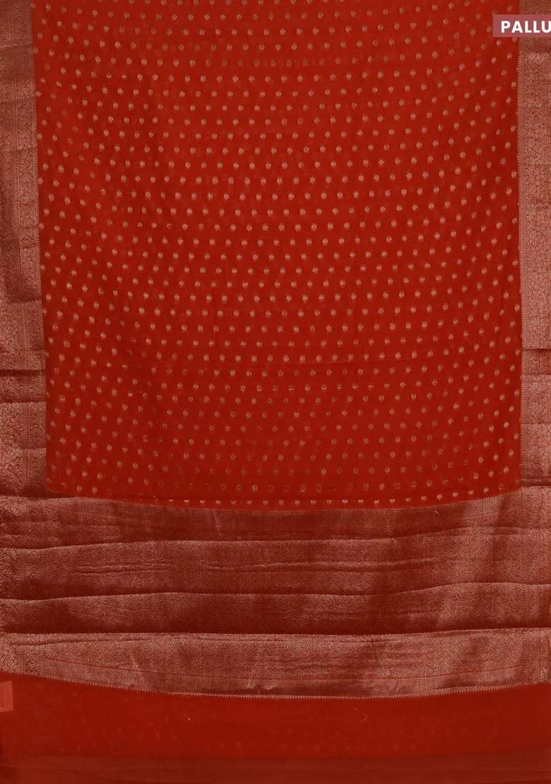 Semi Chiniya Silk Saree Rustic Orange With Allover Thread Zari Woven Buttas And Woven Border With Buttas And Brocade Design For Women - Indya