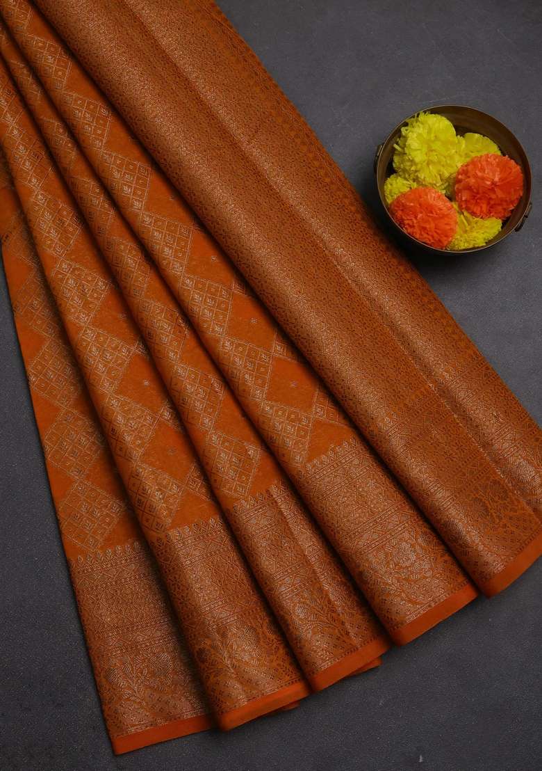 Semi Chiniya Silk Saree Mango Yellow With Allover Thread Zari Weaves And Woven Border With Traditional Woven Design For Women - Indya