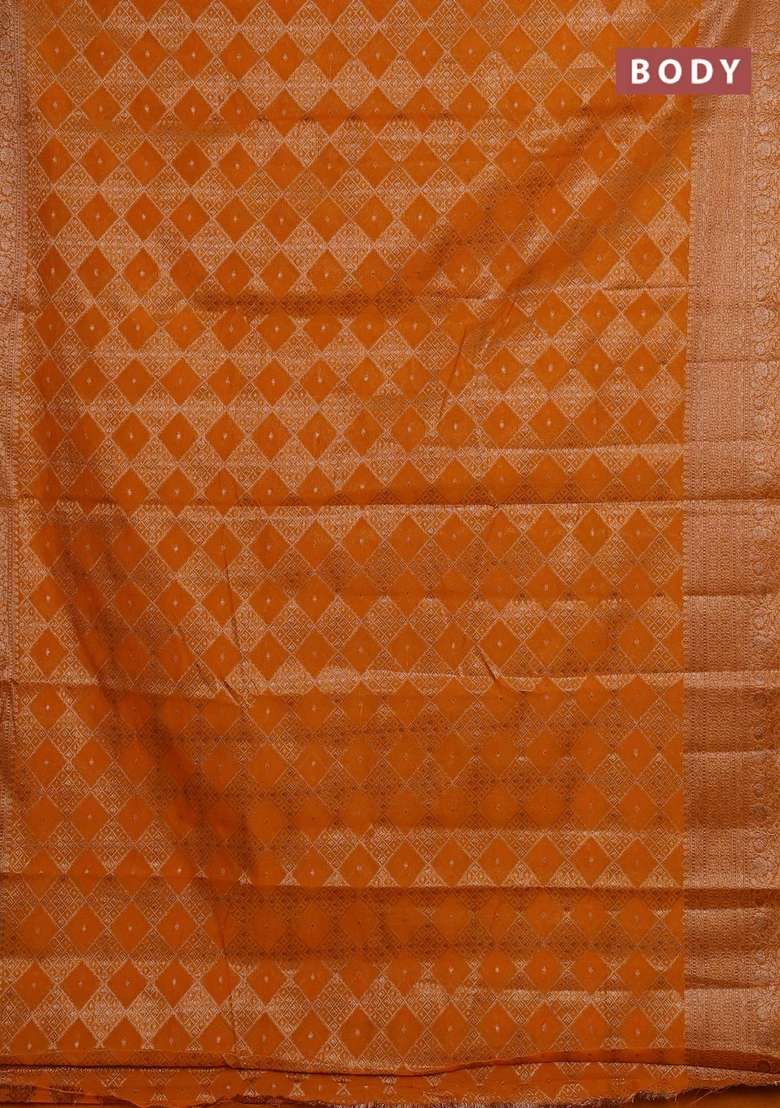 Semi Chiniya Silk Saree Mango Yellow With Allover Thread Zari Weaves And Woven Border With Traditional Woven Design For Women - Indya