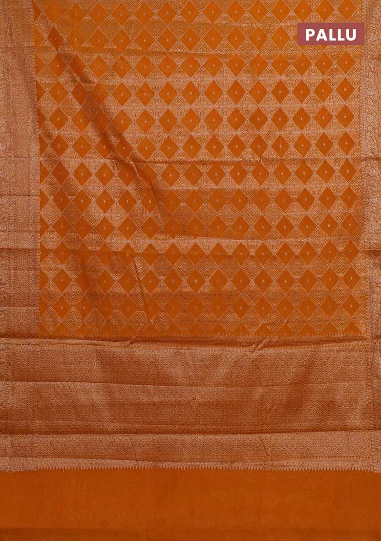 Semi Chiniya Silk Saree Mango Yellow With Allover Thread Zari Weaves And Woven Border With Traditional Woven Design For Women - Indya