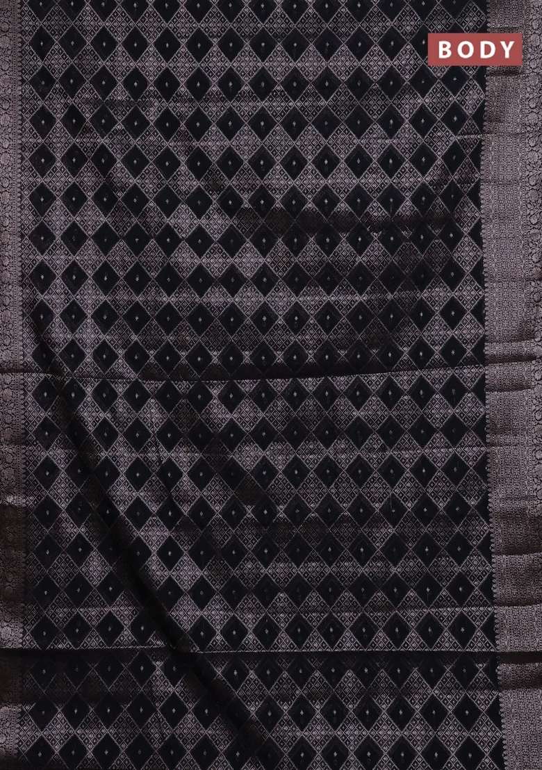 Semi Chiniya Silk Saree Black With Allover Thread Zari Weaves And Woven Border With Traditional Woven Design For Women - Indya