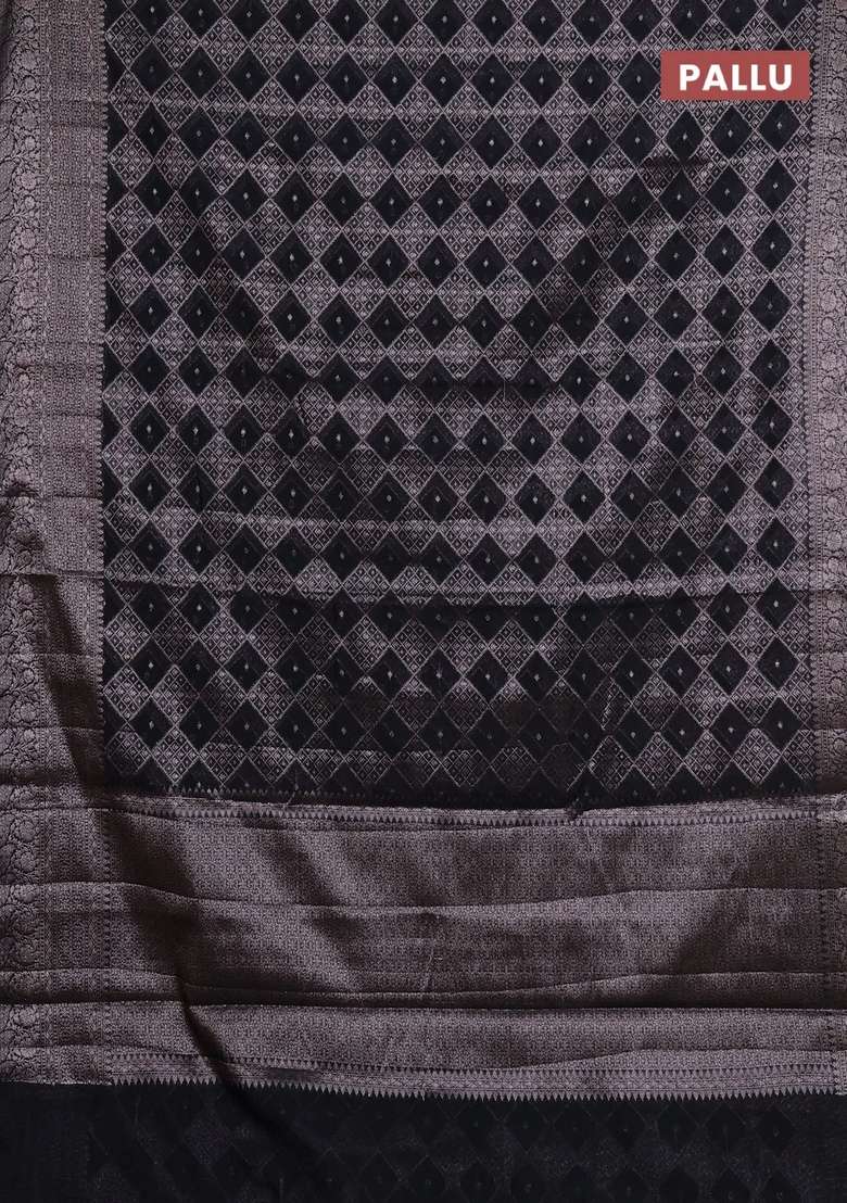 Semi Chiniya Silk Saree Black With Allover Thread Zari Weaves And Woven Border With Traditional Woven Design For Women - Indya