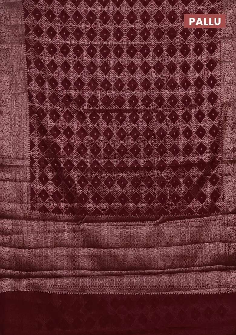 Semi Chiniya Silk Saree Wine Shade With Allover Thread Zari Weaves And Woven Border With Traditional Woven Design For Women - Indya