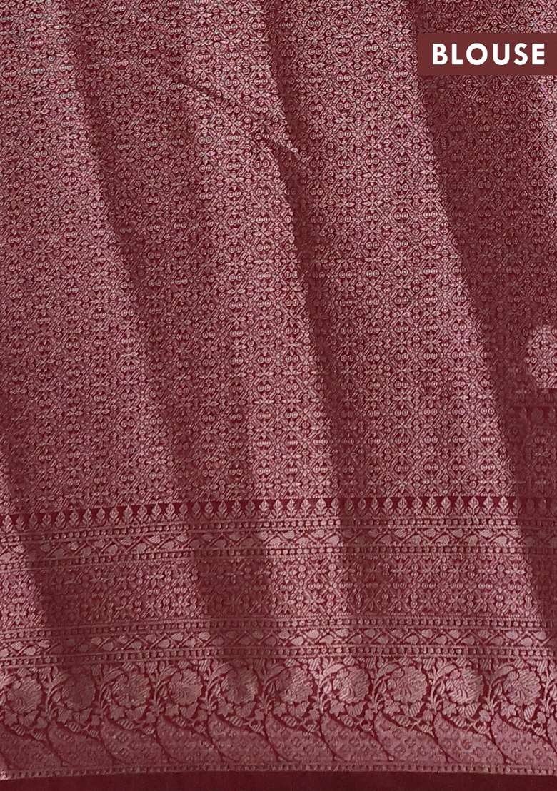 Semi Chiniya Silk Saree Wine Shade With Allover Thread Zari Weaves And Woven Border With Traditional Woven Design For Women - Indya
