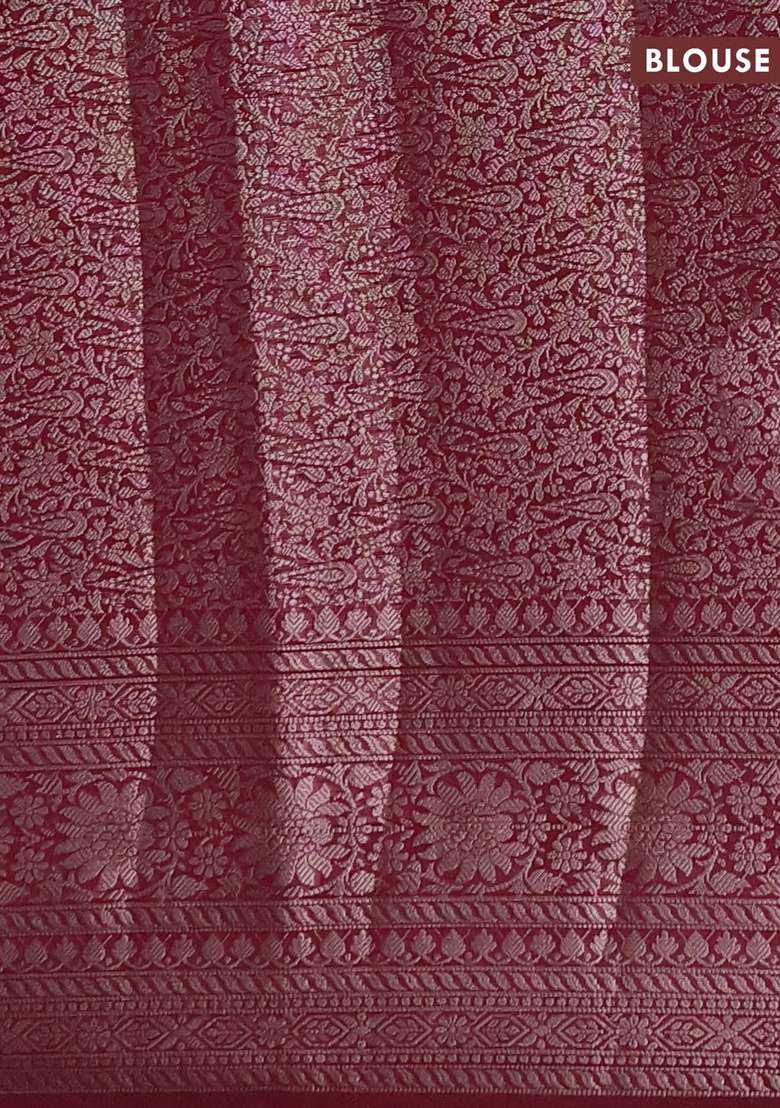Semi Chiniya Silk Saree Wine Shade With Allover Thread Zari Woven Buttas And Woven Border With Buttas And Brocade Design For Women - Indya
