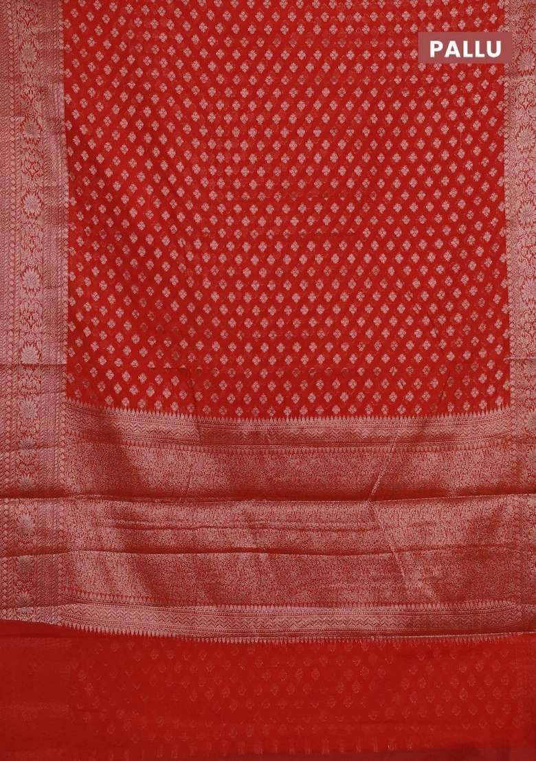 Semi Chiniya Silk Saree Orange With Allover Thread Zari Woven Buttas And Woven Border With Buttas And Brocade Design For Women - Indya