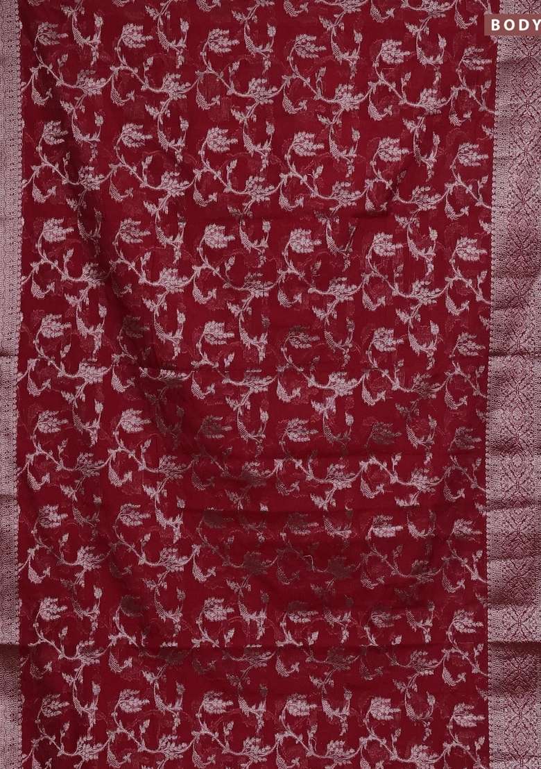 Semi Chiniya Silk Saree Red With Allover Thread Zari Weaves And Woven Border With Traditional Woven Design For Women - Indya