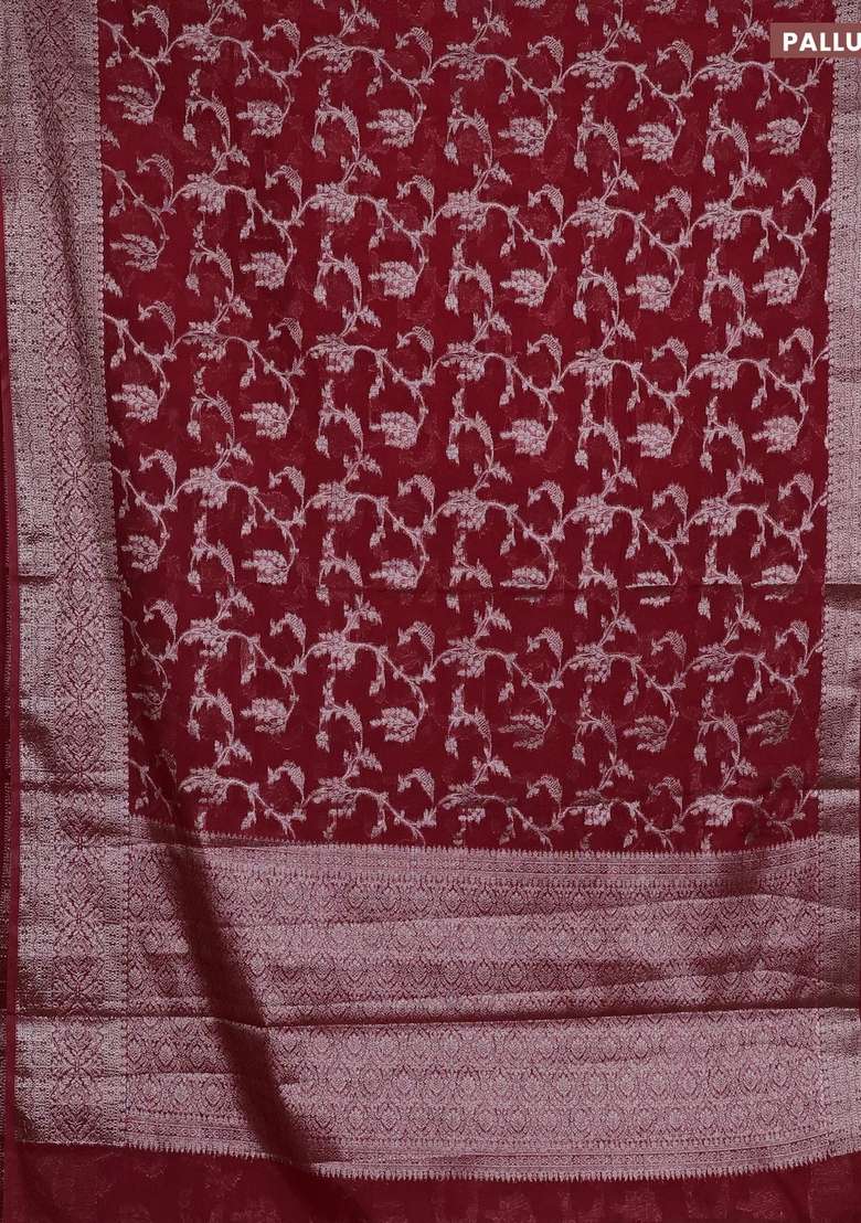 Semi Chiniya Silk Saree Red With Allover Thread Zari Weaves And Woven Border With Traditional Woven Design For Women - Indya