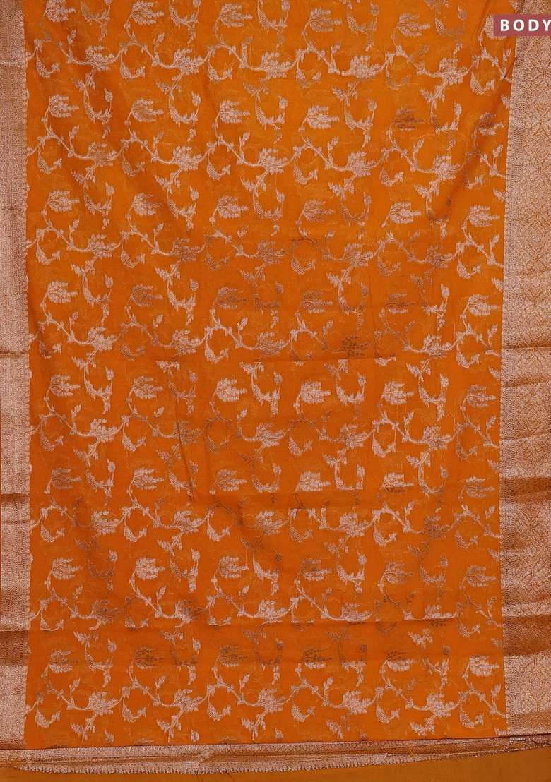 Semi Chiniya Silk Saree Mango Yellow With Allover Thread Zari Weaves And Woven Border With Traditional Woven Design For Women - Indya
