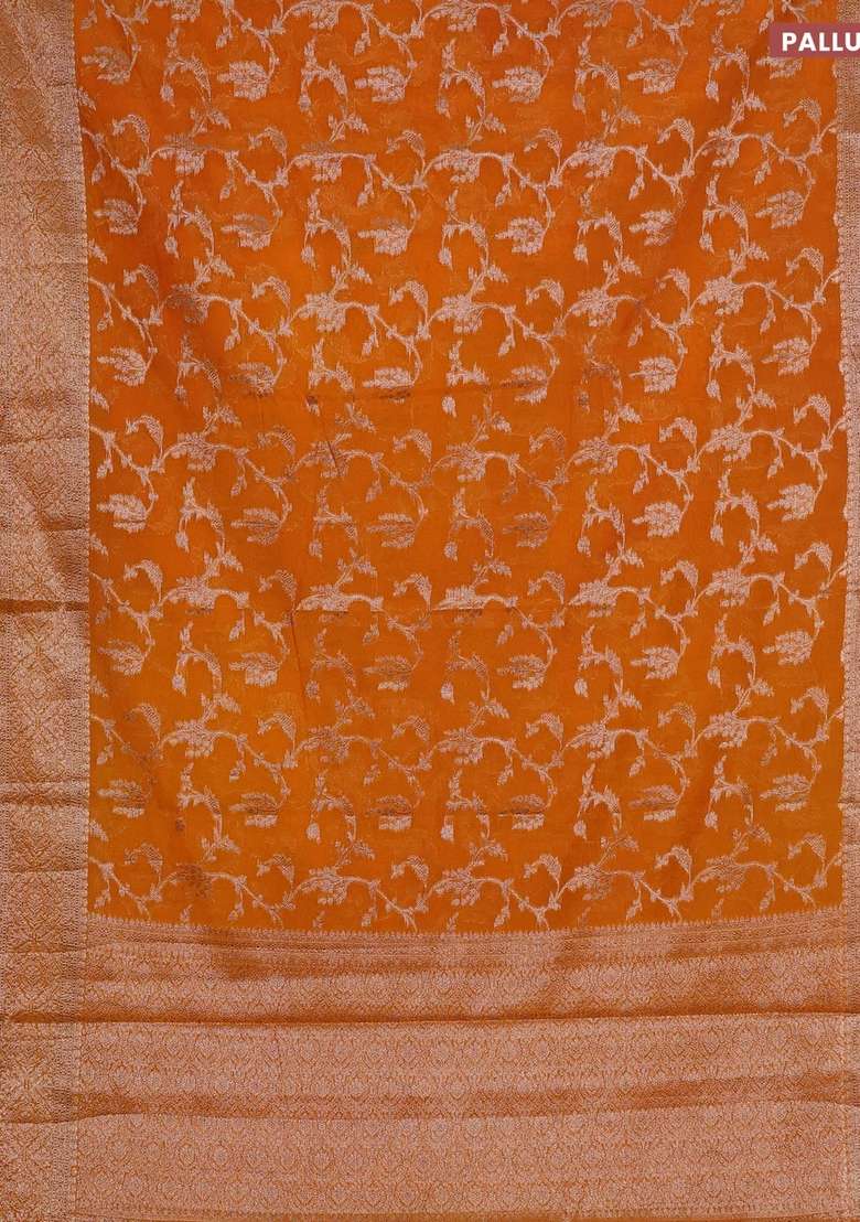 Semi Chiniya Silk Saree Mango Yellow With Allover Thread Zari Weaves And Woven Border With Traditional Woven Design For Women - Indya