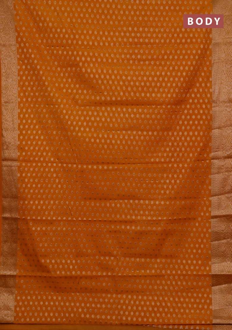 Semi Chiniya Silk Saree Mango Yellow With Allover Thread Zari Woven Buttas And Woven Border With Buttas And Brocade Design For Women - Indya