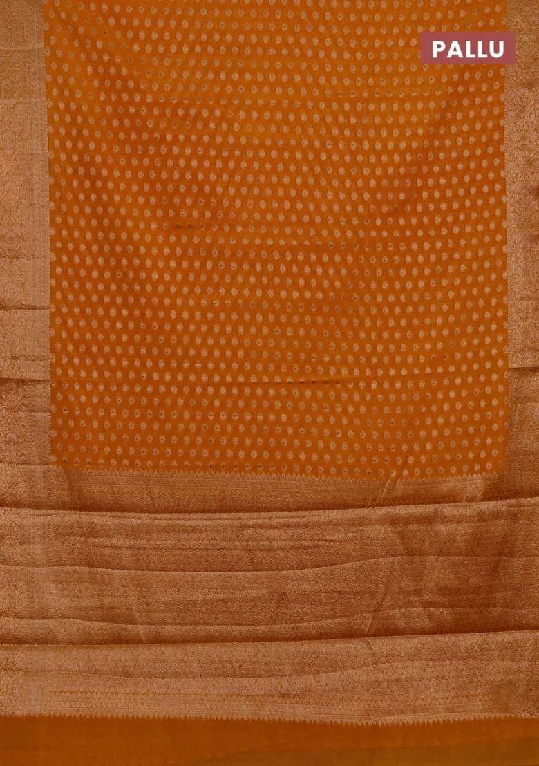 Semi Chiniya Silk Saree Mango Yellow With Allover Thread Zari Woven Buttas And Woven Border With Buttas And Brocade Design For Women - Indya
