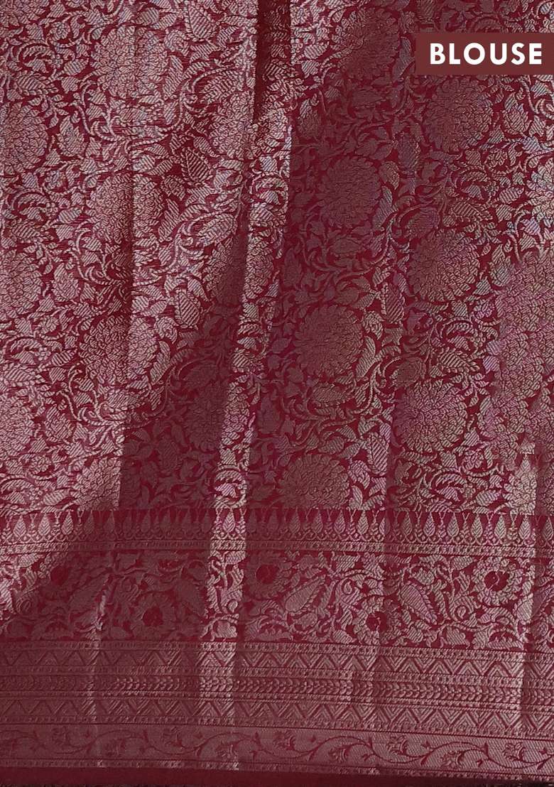 Semi Chiniya Silk Saree Wine Shade With Allover Thread Zari Woven Buttas And Woven Border With Buttas And Brocade Design For Women - Indya